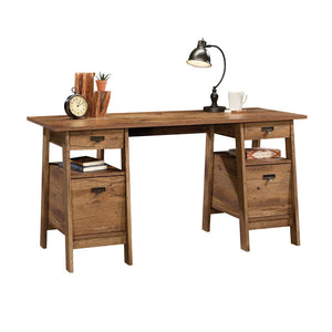 English Elm Executive Home Office Desk with Oak Finish Cord Management and Spacious 59 Inch Surface Brown B356P494493
