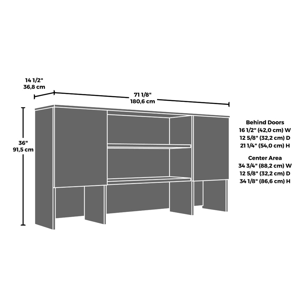 English Elm Hutch, Open and Enclosed Shelving Office Storage Unit in Warm Red Wood Finish B356P494494