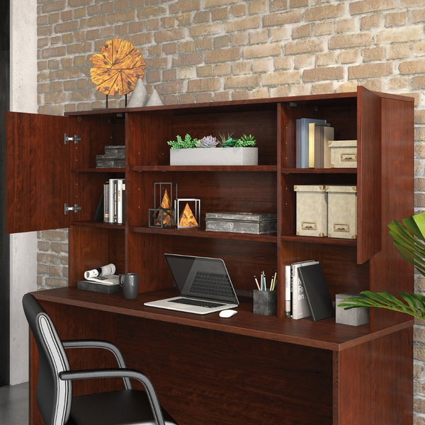 English Elm Hutch, Open and Enclosed Shelving Office Storage Unit in Warm Red Wood Finish B356P494494