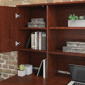 English Elm Hutch, Open and Enclosed Shelving Office Storage Unit in Warm Red Wood Finish B356P494494
