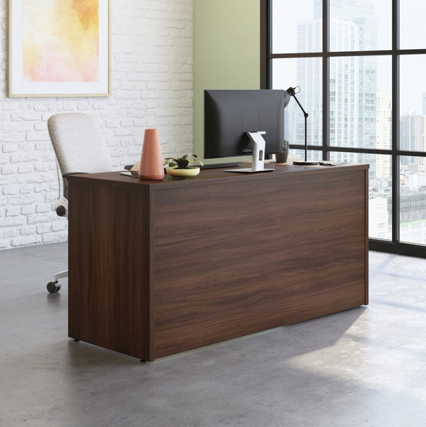 English Elm Desk 60 Inch Melamine Top with Cord Management for L-Shaped Home Office Setup Brown - A B356P494495