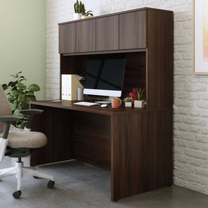 English Elm 60 Inch Executive Desk with Hutch Melamine Surface Organized Home Office Workspace B356P494497