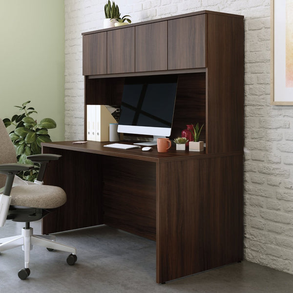 English Elm 60 Inch Executive Desk with Hutch Melamine Surface Organized Home Office Workspace B356P494497