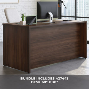 English Elm 60 Inch Executive Desk with Hutch Melamine Surface Organized Home Office Workspace B356P494497