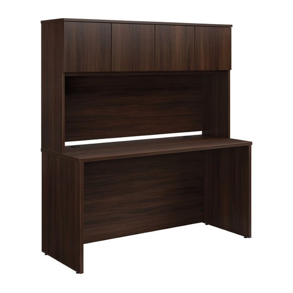 English Elm 60 Inch Home Office Desk with Hutch Warm Brown Melamine Surface and Concealed Storage Brown - A B356P494498