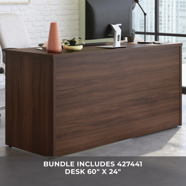 English Elm 60 Inch Home Office Desk with Hutch Warm Brown Melamine Surface and Concealed Storage Brown - A B356P494498