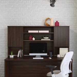 English Elm 72 Inch Executive Desk with Hutch Warm Brown Melamine Home Office Workspace B356P494500