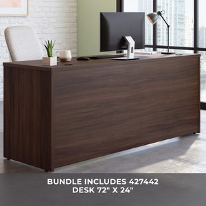 English Elm 72 Inch Executive Desk with Hutch Warm Brown Melamine Home Office Workspace B356P494500