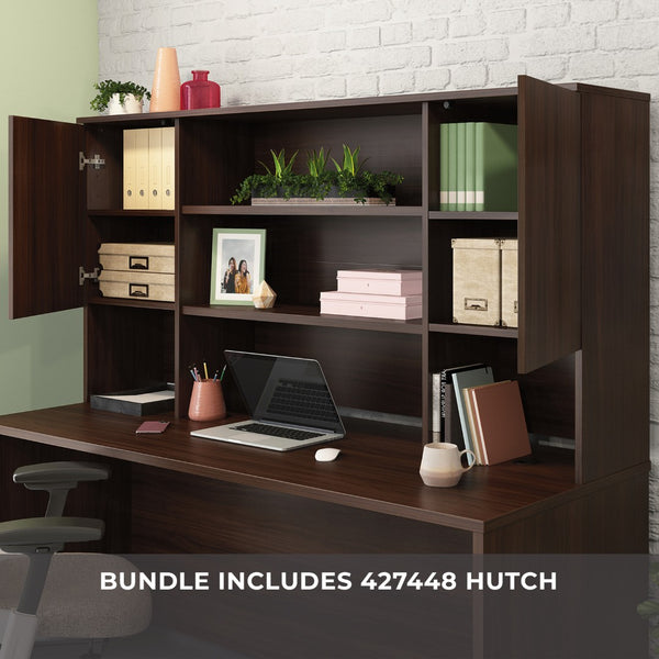 English Elm 72 Inch Executive Desk with Hutch Warm Brown Melamine Home Office Workspace B356P494500