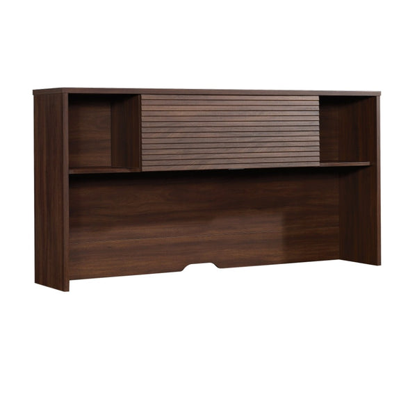 English Elm Hutch, Warm Brown Finish Open Cubby Flip Door Storage for Home Office Desk Setup B356P494501