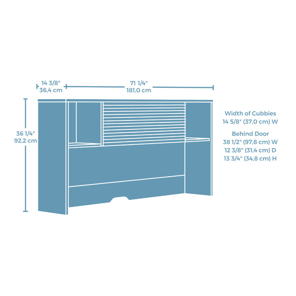 English Elm Hutch, Warm Brown Finish Open Cubby Flip Door Storage for Home Office Desk Setup B356P494501
