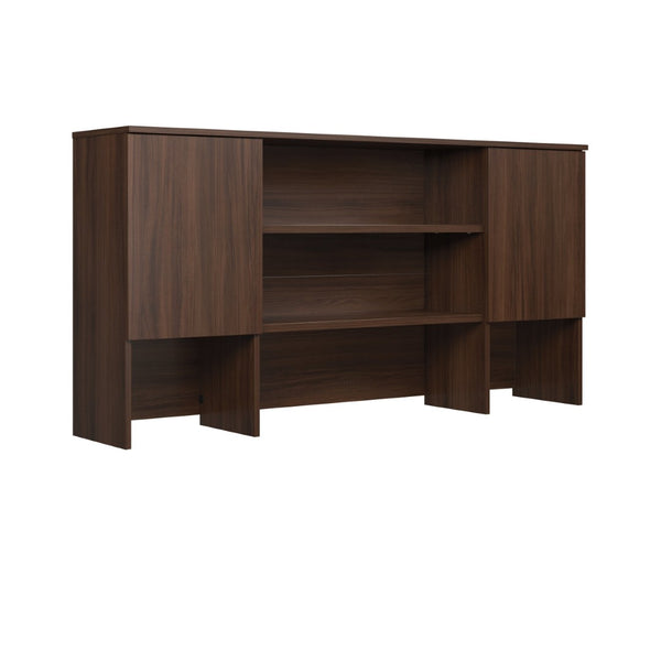 English Elm Hutch, Slim Brown Finished Office Storage Unit with Adjustable Shelves Behind Closed Doors B356P494502