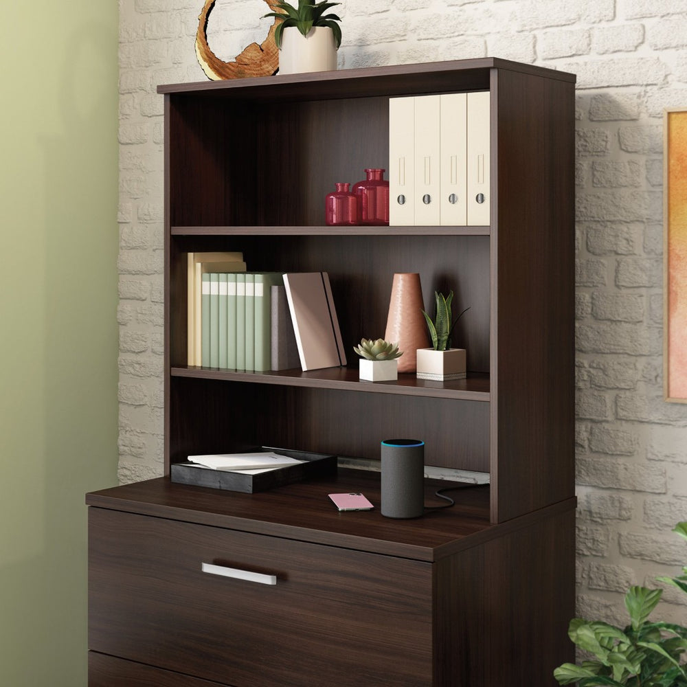 English Elm Library Hutch with Adjustable Shelves for Home Office Vertical Desk Storage Brown B356P494503