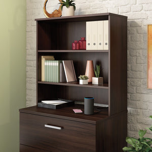English Elm Library Hutch with Adjustable Shelves for Home Office Vertical Desk Storage Brown B356P494503