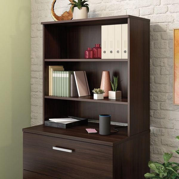 English Elm Library Hutch with Adjustable Shelves for Home Office Vertical Desk Storage Brown B356P494503