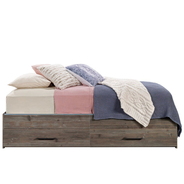 English Elm Mate's Platform Storage Bed Rustic Brown Finish with Two Drawer Under Frame Access B356P494504