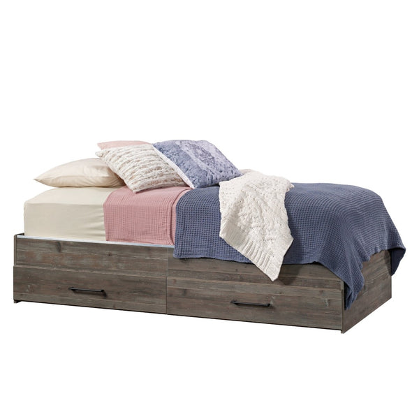 English Elm Mate's Platform Storage Bed Rustic Brown Finish with Two Drawer Under Frame Access B356P494504