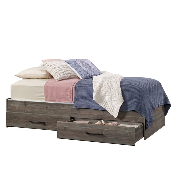 English Elm Mate's Platform Storage Bed Rustic Brown Finish with Two Drawer Under Frame Access B356P494504