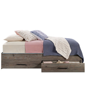 English Elm Mate's Platform Storage Bed Rustic Brown Finish with Two Drawer Under Frame Access B356P494504