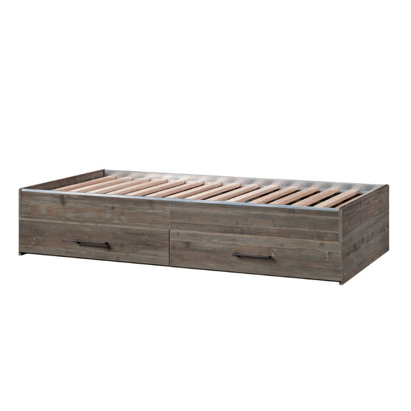 English Elm Mate's Platform Storage Bed Rustic Brown Finish with Two Drawer Under Frame Access B356P494504