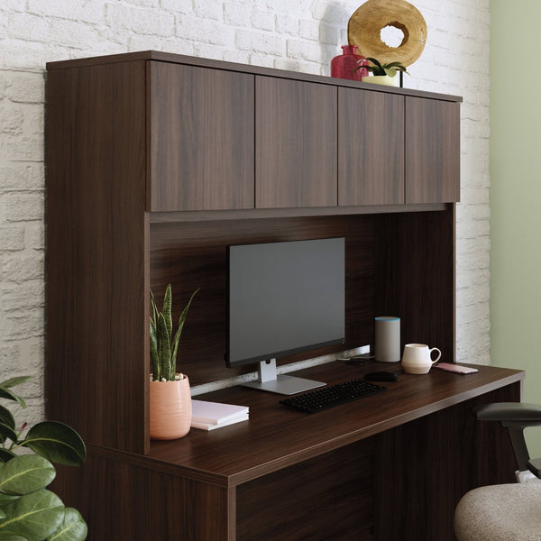 English Elm 60 Inch Wall Mounted Office Hutch with Concealed Doors Warm Brown Wood Finish B356P494505