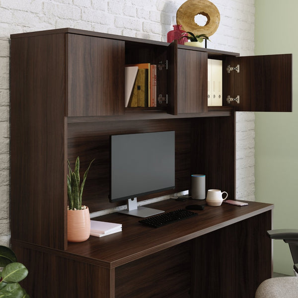 English Elm 60 Inch Wall Mounted Office Hutch with Concealed Doors Warm Brown Wood Finish B356P494505