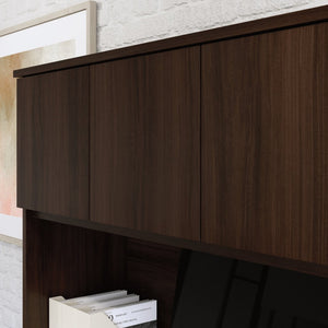 English Elm 60 Inch Wall Mounted Office Hutch with Concealed Doors Warm Brown Wood Finish B356P494505