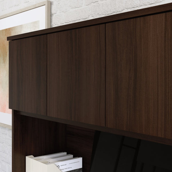 English Elm 60 Inch Wall Mounted Office Hutch with Concealed Doors Warm Brown Wood Finish B356P494505
