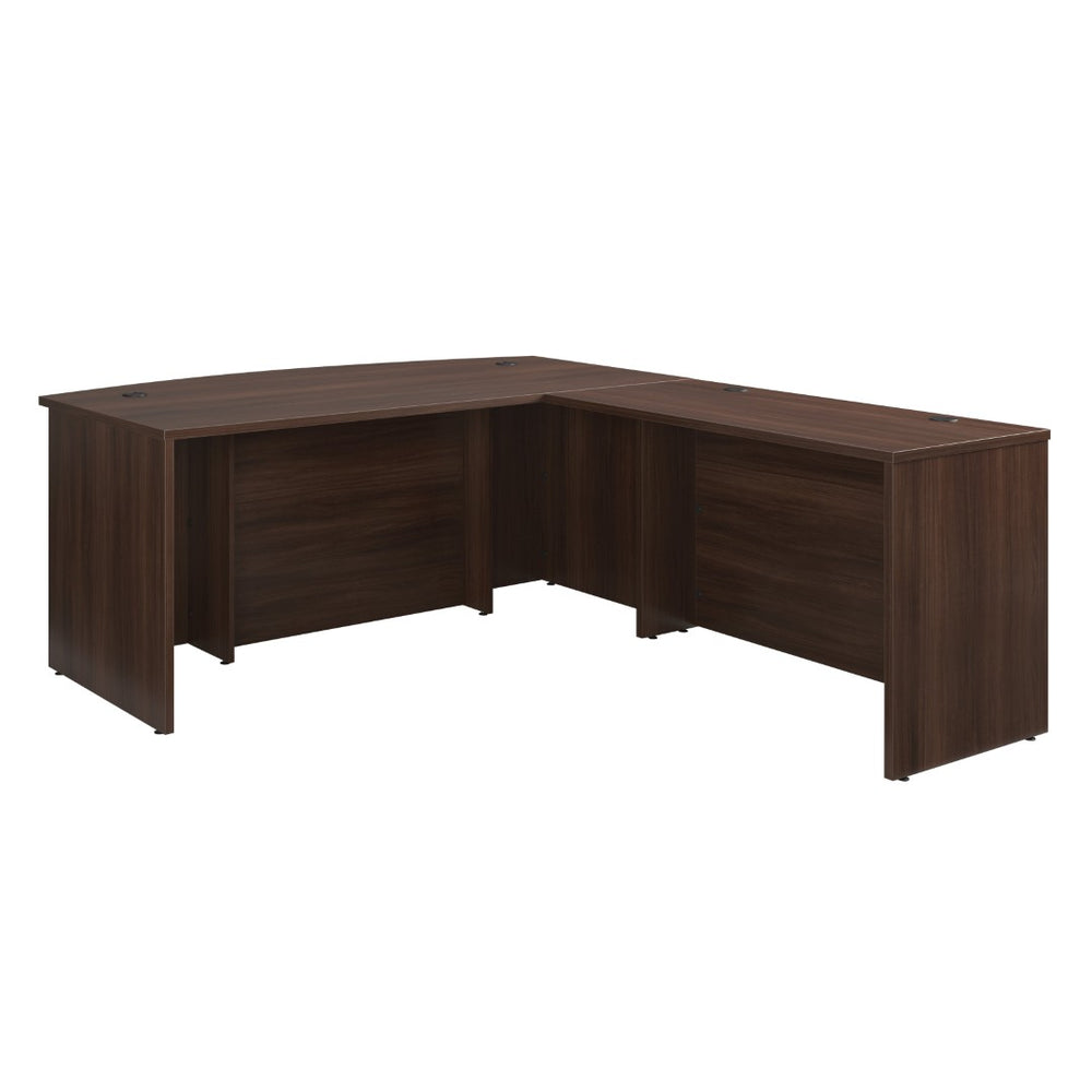 English Elm 72 Inch Bowfront L-Shaped Executive Desk with Melamine Surface and Cable Management B356P494507