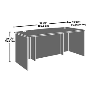 English Elm 72 Inch Bowfront L-Shaped Executive Desk with Melamine Surface and Cable Management B356P494507