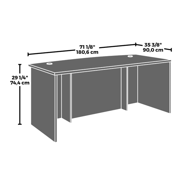 English Elm 72 Inch Bowfront L-Shaped Executive Desk with Melamine Surface and Cable Management B356P494507