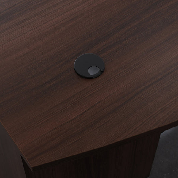 English Elm 72 Inch Bowfront L-Shaped Executive Desk with Melamine Surface and Cable Management B356P494507