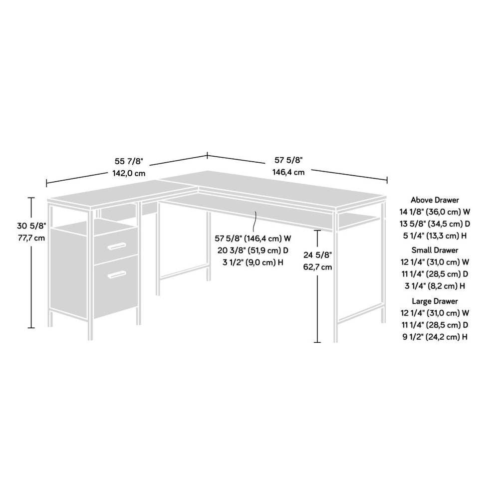 English Elm L-shaped Corner Desk with Oak Finish File Drawer and Storage for Home Office B356P494508