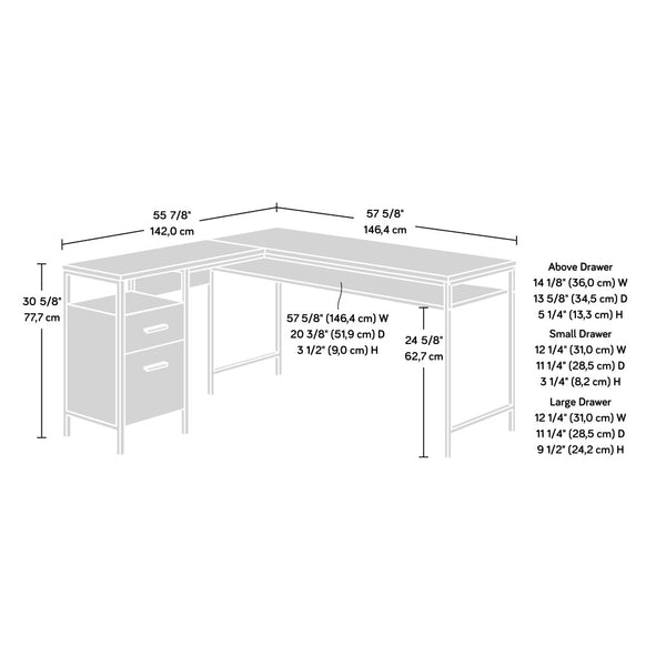 English Elm L-shaped Corner Desk with Oak Finish File Drawer and Storage for Home Office B356P494508