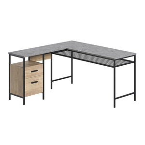 English Elm L-shaped Corner Desk with Oak Finish File Drawer and Storage for Home Office B356P494508