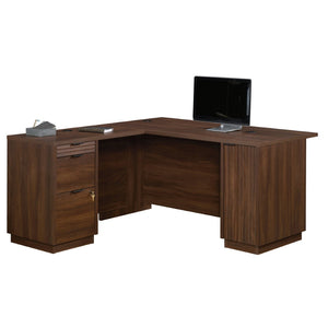 English Elm L-Shaped Corner Desk with Brown Melamine Surface Three Drawers and Locking File Storage B356P494509