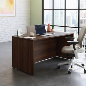 English Elm Bowfront Executive Desk with Cable Management Melamine Top for Modern Home Office Brown - A B356P494512