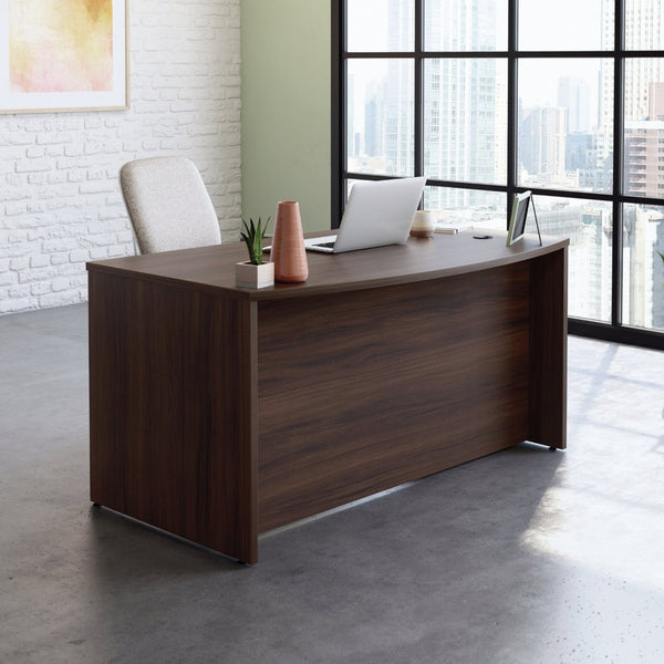 English Elm Bowfront Executive Desk with Cable Management Melamine Top for Modern Home Office Brown - A B356P494512
