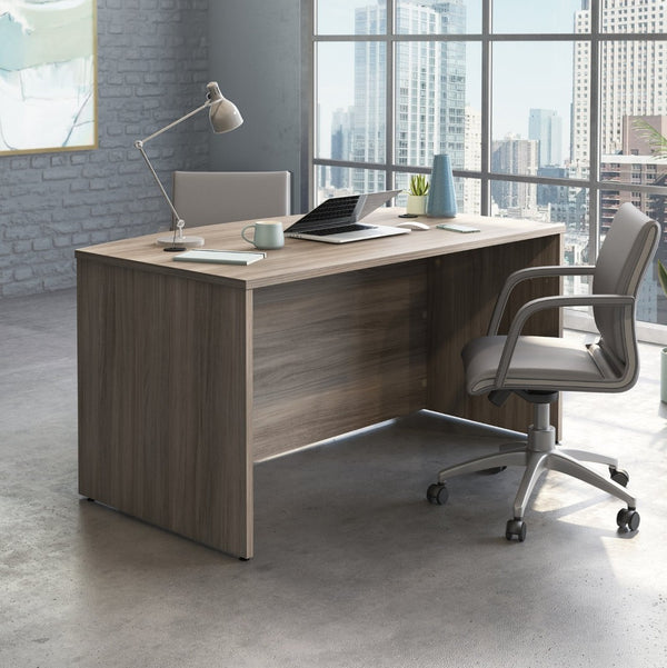 English Elm Bowfront Executive Desk with Cable Management Melamine Top for Modern Home Office Brown - B B356P494513