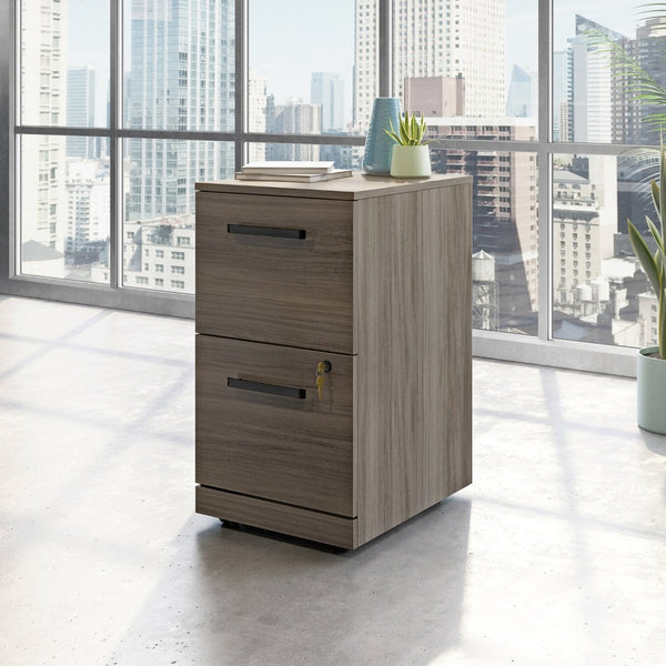 English Elm 2-Drawer Rolling Pedestal with Locking File Storage and Warm Brown Finish for Home Office B356P494515