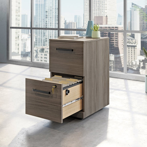 English Elm 2-Drawer Rolling Pedestal with Locking File Storage and Warm Brown Finish for Home Office B356P494515
