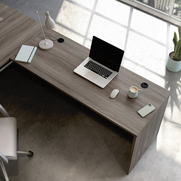 English Elm Desk 60 Inch Melamine Top with Cord Management for L-Shaped Home Office Setup Brown - B B356P494516