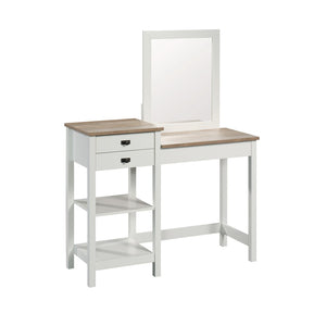 English Elm Vanity, White Dressing Table with Mirror Two Drawers Open Shelves Modern Bedroom B356P494518
