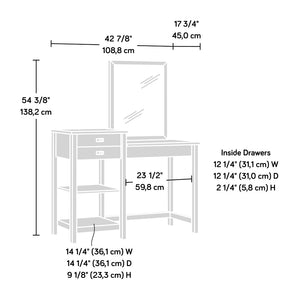 English Elm Vanity, White Dressing Table with Mirror Two Drawers Open Shelves Modern Bedroom B356P494518
