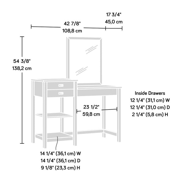 English Elm Vanity, White Dressing Table with Mirror Two Drawers Open Shelves Modern Bedroom B356P494518