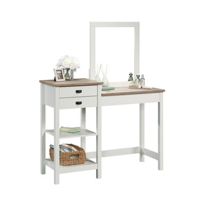 English Elm Vanity, White Dressing Table with Mirror Two Drawers Open Shelves Modern Bedroom B356P494518