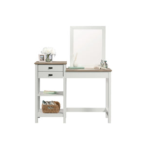 English Elm Vanity, White Dressing Table with Mirror Two Drawers Open Shelves Modern Bedroom B356P494518