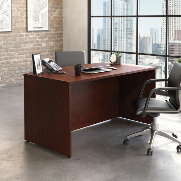 English Elm Bowfront Executive Desk with Cable Management Melamine Top for Modern Home Office Red B356P494520