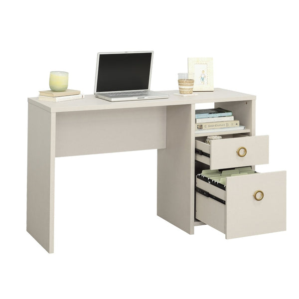 English Elm Desk, Gray Modern Two Drawer Home Office Compact Workspace with Geometric Hardware B356P494521