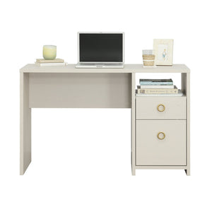 English Elm Desk, Gray Modern Two Drawer Home Office Compact Workspace with Geometric Hardware B356P494521